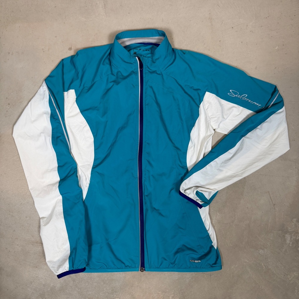 Salomon Climawind Womens Teal Blue White Full Zip Running Jacket Size S